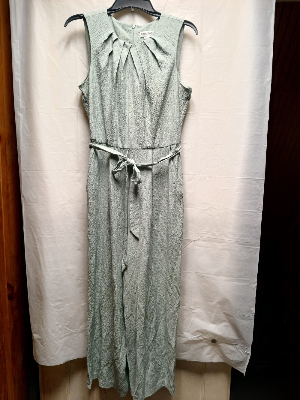 Calvin Klein Sleeveless Jumpsuit in Sage Green with Tie Waist